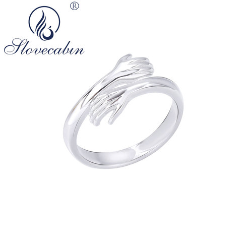 Slovecabin de Plata de Ley 925, dame un abrazo ajustable de anillos de boda para mujer para amante pareja de San Valentín de regalo fiesta ► Foto 1/6