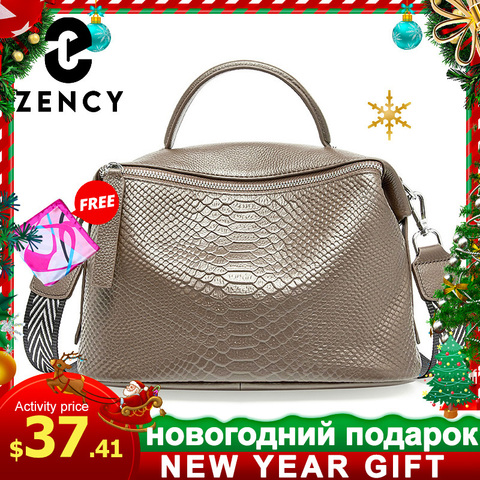 Bolso de mano de mujer con patrón de cocodrilo Zency hecho de cuero genuino bandolera Casual diaria para mujer negro gris ► Foto 1/6