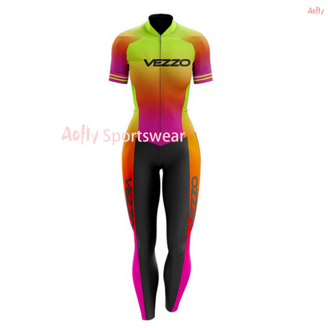 Vezzo-Mono de ciclismo para mujer, pantalones largos de manga corta, ropa de bicicleta para ciclista, equipo de triatlón de verano ► Foto 1/6