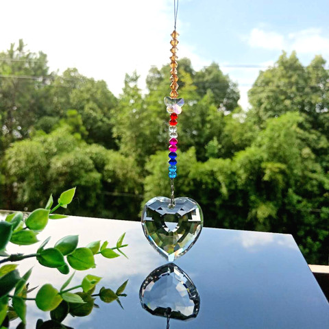 Prismas de cristal en forma de corazón para decoración del hogar, 200MM, colgantes de colores, cuentas de cristal, candelabro, adornos colgantes de decoración ► Foto 1/6