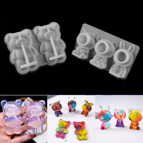 Molde de silicona de dibujos animados en 3D para manualidades, decoración de oso, conejo, epoxi, molde de fundición de resina para manualidades, colgantes llavero, joyería ► Foto 1/1