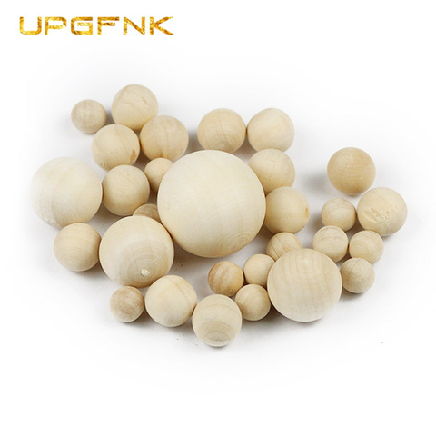 UPGFNK-Cuentas de madera naturales, espaciador redondo de bolas, cuentas de madera respetuosas con el medio ambiente, para fabricación de joyas, pulsera, bricolaje, sin agujero, 1-100 Uds. ► Foto 1/6