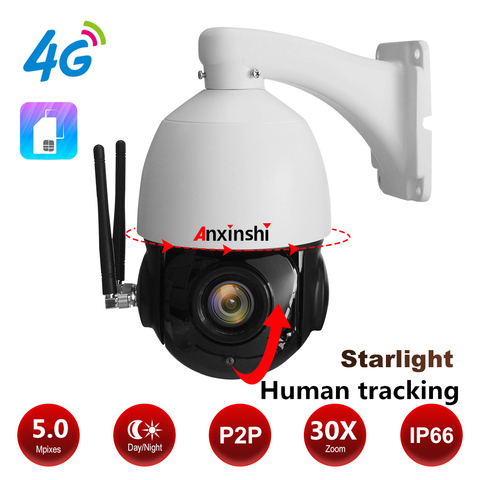 Cámara 4G inalámbrica HD para exteriores, dispositivo de seguimiento humanoide de 5MP, cámara IP PTZ, intercomunicador de audio bidireccional, WIFI, zoom 30 veces, ranura para tarjeta SD ► Foto 1/6