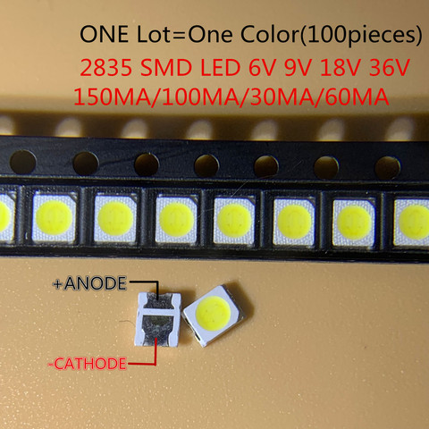 De alto brillo SMD LED 2835 1W blanco 100 unids/lote 3v 6V 9V 18V 36V 36v 150MA/100MA/30MA/60MA/350ma ► Foto 1/1