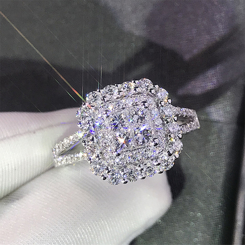 Huitan-Anillo de boda con forma cuadrada para mujer, sortija completa de joyas con diamantes, Micro pavé de cristal de circonia, anillo de boda deslumbrante ► Foto 1/5