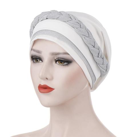 Nuevo sedoso brillante trenzado de alambre turbante sombrero las mujeres islámica gorros Hijab interiores pañuelo musulmán quimio turbante sombrero accesorios para el cabello ► Foto 1/6