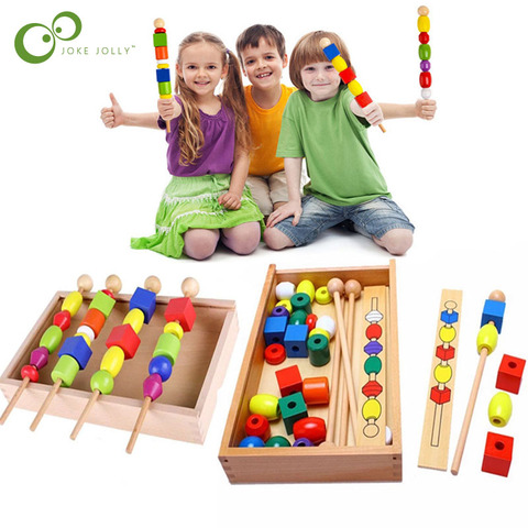 Montessori para chico niños Juguetes Educativos de madera de forma de colores palo cordón juguetes de juegos clásicos de juguete regalos para bebé ZXH ► Foto 1/5