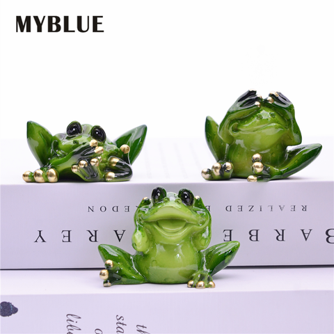 MYBLUE 3 unids/set no hablar no escuchan, no mira figurilla de sapo en miniatura de hadas jardín nórdicos casa accesorios de decoración para habitaciones ► Foto 1/6