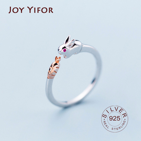 Genuino 925 plata esterlina conejo zanahoria los anillos de boda para las mujeres finos minimalistas círculo gemas anillos de joyería talla S925 ► Foto 1/5