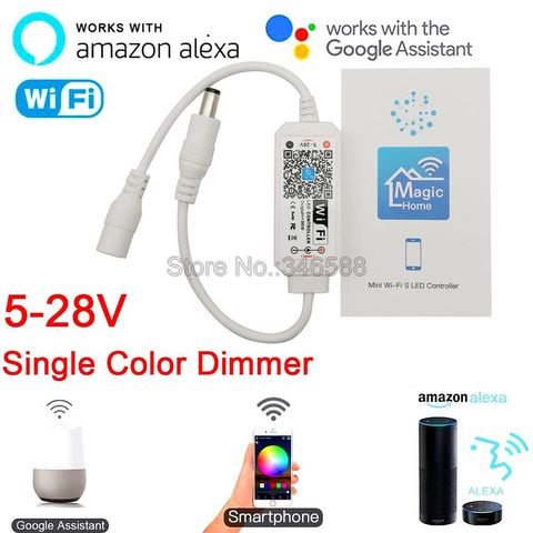 La casa de Mini atenuador LED de WiFi controlador 5-28V teléfono App Amazone Alexa Google Control de voz para cinta de LED de único Color ► Foto 1/6