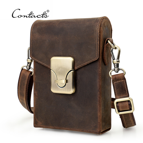 CONTACT'S-Bolso cruzado de cuero Crazy Horse para hombre, bandolera informal de hombro, bolso largo de marca de lujo, bolso para teléfono ► Foto 1/6