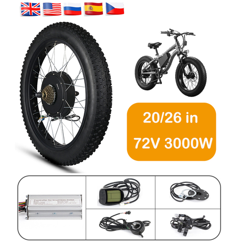 72v 3000w bicicleta eléctrica Motor DC sin escobillas Fatbike Motor de cubo de rueda de 20/26in Kit de conversión Ebike bicicleta gorda rueda de Motor de moto de nieve ► Foto 1/6