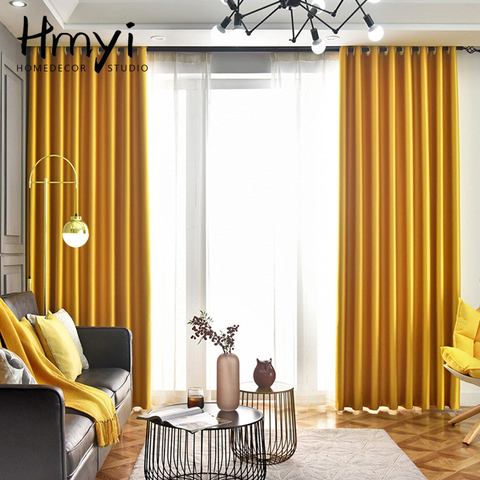 Cortinas para sala de estar opacas, color amarillo, sólido, de lujo, para dormitorio, tratamiento de ventanas, persianas acabadas ► Foto 1/6