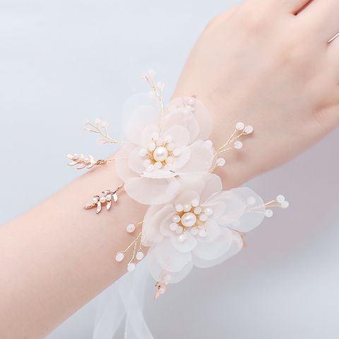 Pulsera de cristal con perlas para dama de honor, pulsera de mano con flores, para boda, novia ► Foto 1/6