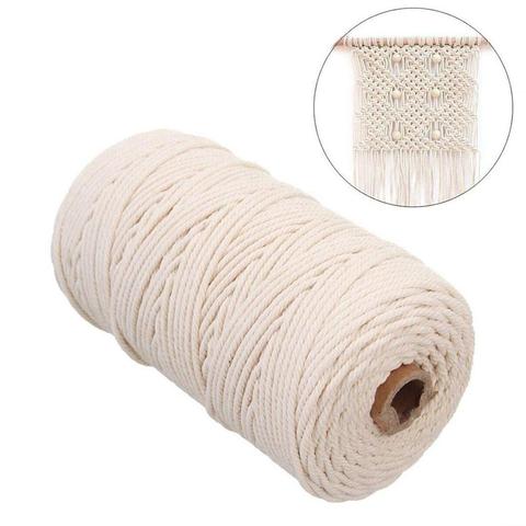 Cable de algodón trenzado para accesorios hechos a mano, rollo de cuerda trenzado de algodón duradero de 3mm de grosor en color blanco y beige natural de 200m, perfecto para la creación de macramé DIY para decoraciones del hogar hechos a mano ► Foto 1/6