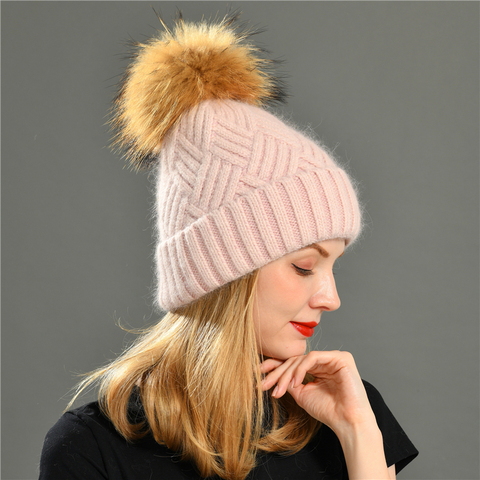 Gorros de pelo de conejo para mujer, gorro de lana suave de alta calidad, informal, de punto de Cachemira, 2022 ► Foto 1/6