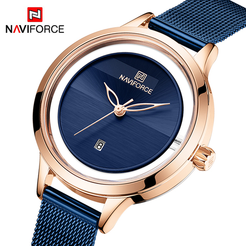 NAVIFORCE Casual mujer relojes señoras vestido de negocios cuarzo reloj de pulsera resistente al agua de acero inoxidable reloj de lujo reloj femenino ► Foto 1/6