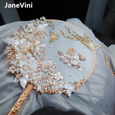 JaneVini-ramos de novia chinos de lujo, flores artificiales, perlas, Metal, accesorios de joyería de boda, Fénix Dorado ► Foto 1/6