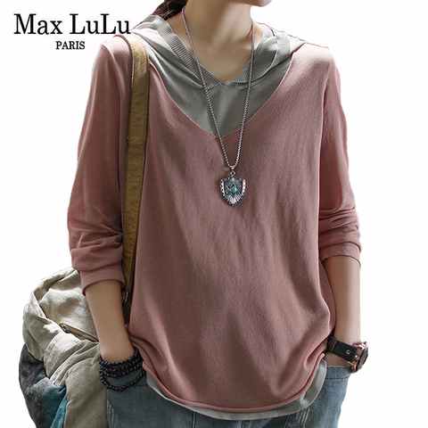 Max LuLu-ropa informal de Primavera de estilo a la moda coreana para mujer, camisetas Vintage holgadas, camisetas de algodón de retales para mujer 2022 ► Foto 1/6