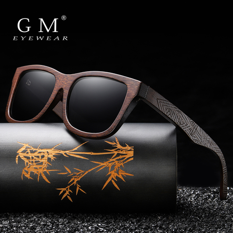 GM bambú Natural gafas de sol de madera hecho a mano polarizado revestimiento de espejo lentes gafas con caja de regalo ► Foto 1/6