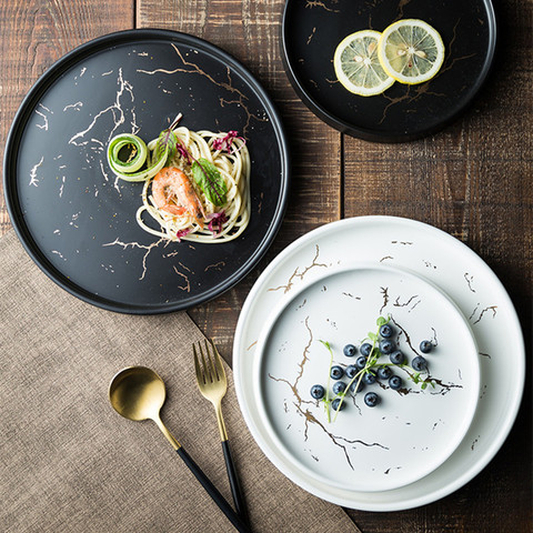 Nórdicos de esmaltadas de mármol patrón dorado de fiesta plato de porcelana plato de filete platos de cocina vajilla para decoración ► Foto 1/6