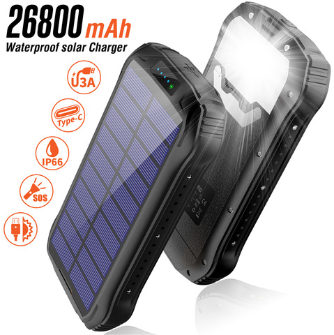 Linterna de emergencia con iluminación móvil para acampada, tienda Solar impermeable IP66, Luz Portátil, carga inalámbrica, 26800 MAH ► Foto 1/6