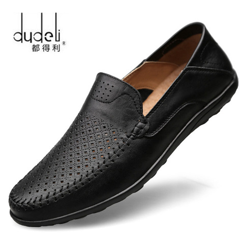 Zapatos italianos de lujo para hombre, mocasines informales de cuero genuino, transpirables, sin cordones, botes Zapatos de verano ► Foto 1/6