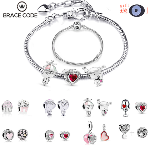 Cadena de hueso de serpiente chapada en plata con Logo de amor, colgante de pulsera artesanal y cuentas de oso, adecuado para pulsera Jewe de marca Original ► Foto 1/5