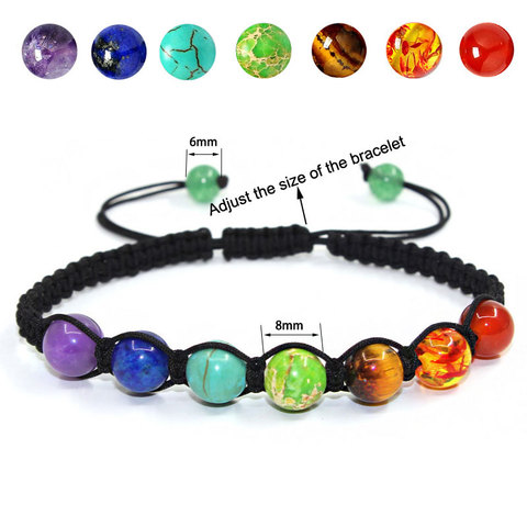 6mm 8mm perlas de 7 Chakra pulseras trenzado ajustable cuerda Yoga equilibrio Lava Reiki abalorios pulsera de joyería de las mujeres de regalo ► Foto 1/6