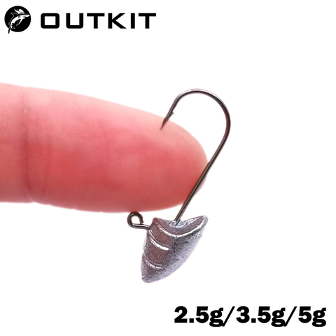 OUTKIT-mini anzuelo con cabeza plomada, gancho de pesca en roca, canal de sangre, 2,5g, 3,5g, 5g, aparejo de gusano suave, gancho de cabeza de plomo, 10 Uds. ► Foto 1/6