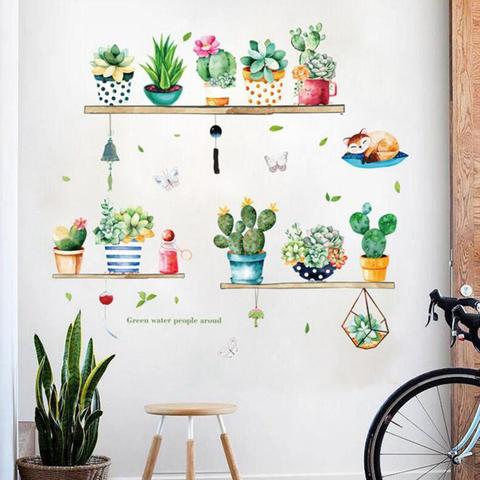 Pegatinas de pared autoadhesivas para sala de estar, dormitorio, armario, porche, TV, fondo, Cactus de viento, nórdico Ins ► Foto 1/6