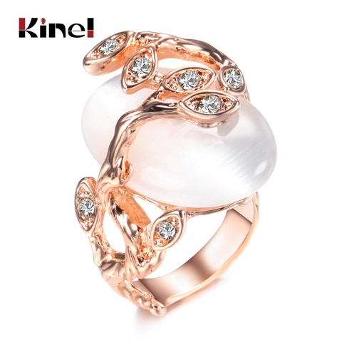 Kinel-Anillos Vintage de piedra grande de ópalo para mujer, banda de boda de oro rosa 585, joyería de cristal, regalo, Tamaño 7, 8, 9, 10, envío directo ► Foto 1/6