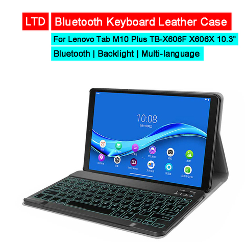 Funda de cuero con teclado Bluetooth para Lenovo Tab M10 Plus, TB-X606F X606X 10,3, teclado ruso, árabe, hebreo, tailandés, español y francés ► Foto 1/6