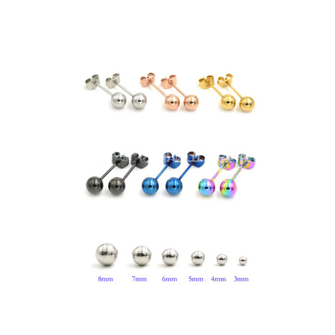 Cuentas redondas de titanio/acero inoxidable/pendientes de botón con bola para mujer, Color dorado/Negro/azul/oro rosa/perno de cartílago colorido ► Foto 1/6