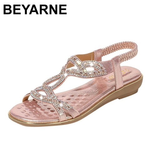 Beyarne-Sandalias con diamantes De imitación para Mujer, calzado cómodo y suave De estilo bohemio, talla grande, para verano, 2022 ► Foto 1/6