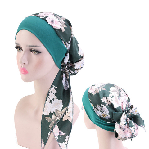 Hiyab-Gorro con estampado de flores para mujer, pañuelo de cabeza musulmán, capó de turbante, gorros para hiyab, 2022 ► Foto 1/6