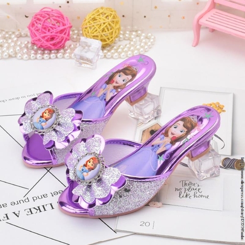 Disney-Sandalias de tacón alto para niñas, zapatos de Princesa a la moda, de cuero, de Sofía, para verano ► Foto 1/6