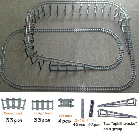 El tren a la ciudad cuesta arriba pista Flexible doble pista carril recto rieles curvos de construcción de modelo de bloque Compatible LegoINGlys Juguetes ► Foto 1/6