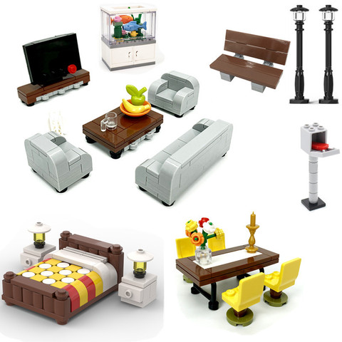 Moc-Accesorios de bloqueo para habitación de ciudad, sofá, cama, escritorio, mesa, muebles, piezas, Juguetes DIY para niños, Compatible con bloques de construcción ► Foto 1/6