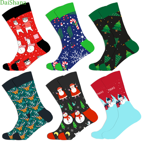 DaiShana algodón Navidad Calcetines Unisex llegada de un nuevo Otoño Invierno Año Nuevo Santa Claus, árbol de Navidad alces en la nieve regalo feliz Calcetines ► Foto 1/6