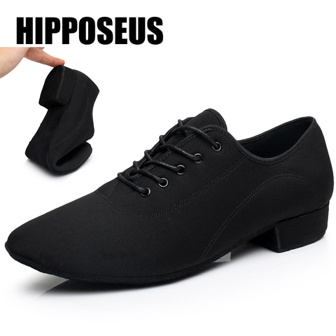 Zapatos de baile modernos para hombre, calzado de lona Latino/Tango/salón, de goma/suela suave, profesional, negro ► Foto 1/6