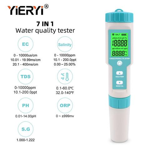 Yieryi 7 en 1 salinidad/PH/TDS/EC/ORP/SG/TEMP Meter medidor de calidad del agua Tester IP67 Tipo de rotulador para Alimentos, Agricultura, estanque de peces, sopa ► Foto 1/6