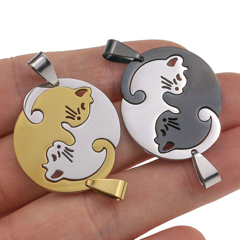 1 Uds de acero inoxidable lindo gato encanto collar de pareja, novia, regalo de Día de San Valentín para las mujeres joyería colgante para pareja ► Foto 1/6