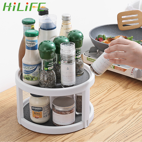 HILIFR-organizador giratorio redondo para condimentos, estante de almacenamiento de cocina, bandeja de despensa, tocadiscos, estante de especias de 2 niveles ► Foto 1/6