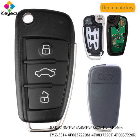 KEYECU Flip Control remoto llave de coche con 3 botones 8E Chip 315MHz 434MHz 868MHz FSK - FOB para Audi A6 A6L S6 Q7 2006, 2007-2012 ► Foto 1/4