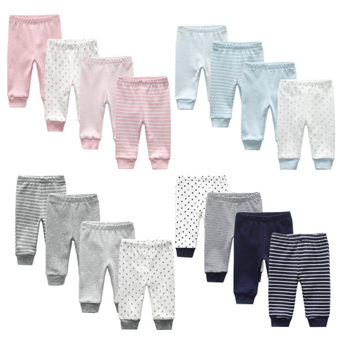 Lote de 3/4 unidades de pantalones para recién nacidos, Pantalones suaves de algodón 100% con dibujos para bebés y niñas de 0 a 24M ► Foto 1/6