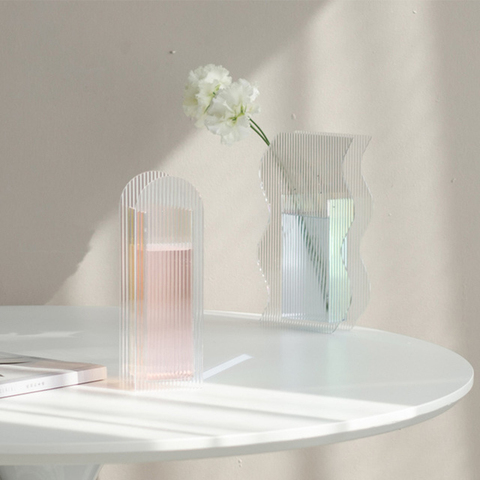 Jarrón acrílico de estilo Ins para decoración de mesa, jarrón transparente con diseño creativo de flor hidropónica corrugada ► Foto 1/5
