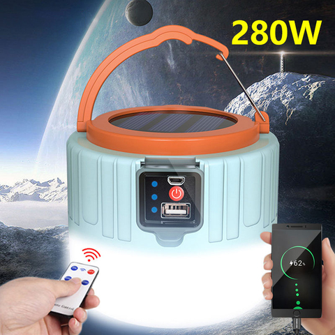 LED Solar Camping luz Led Solar portátil de emergencia lámpara LED para tienda de campaña de Control remoto de carga del teléfono al aire libre para senderismo pesca ► Foto 1/6