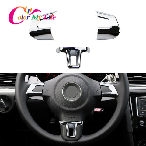 Cubierta de decoración de volante de coche, pegatina embellecedora de cromo ABS para Volkswagen VW GOLF POLO JETTA MK5 MK6 Bora, accesorios ► Foto 1/6