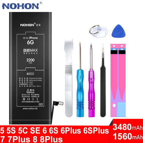 De alta capacidad NOHON batería para iPhone 6 iPhone 6 6 S 5S 4 S 5S 5C SE X 7 8 Plus, 6Plus 7 7 8 Plus iPhone5 iPhone6 iPhone7 iPhone8 herramientas libres ► Foto 1/6